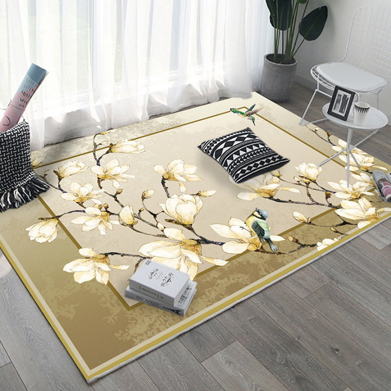 Rynx | Asian Bedroom Rug Multi Color Floral Printed Area Carpet Polyster Non-Slip Backing Pet Friendly Rug