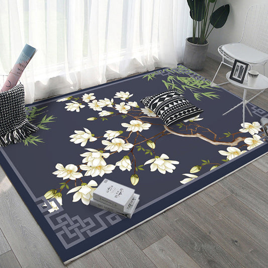 Rynx | Asian Bedroom Rug Multi Color Floral Printed Area Carpet Polyster Non-Slip Backing Pet Friendly Rug