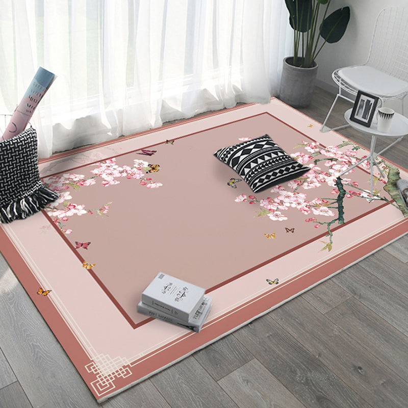 Rynx | Asian Bedroom Rug Multi Color Floral Printed Area Carpet Polyster Non-Slip Backing Pet Friendly Rug