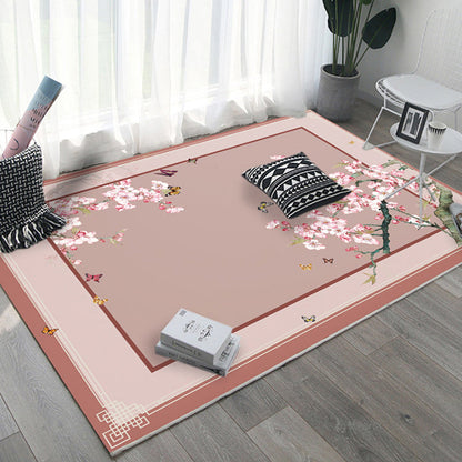 Rynx | Asian Bedroom Rug Multi Color Floral Printed Area Carpet Polyster Non-Slip Backing Pet Friendly Rug
