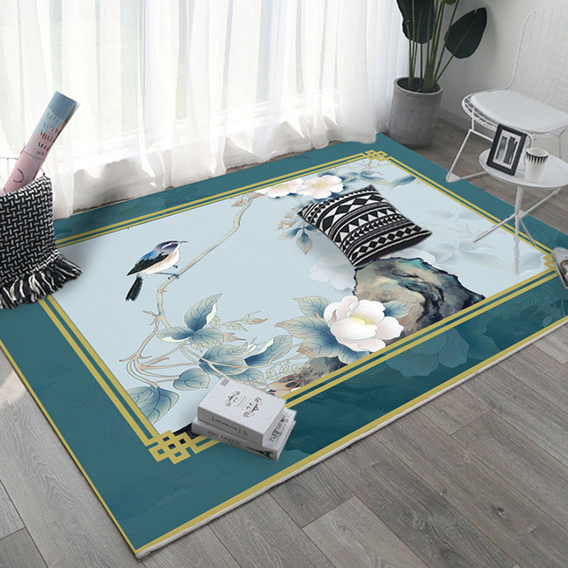 Rynx | Asian Bedroom Rug Multi Color Floral Printed Area Carpet Polyster Non-Slip Backing Pet Friendly Rug