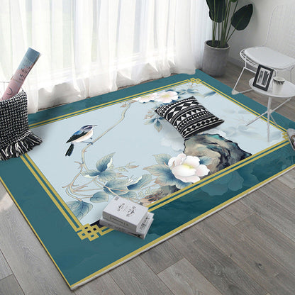 Rynx | Asian Bedroom Rug Multi Color Floral Printed Area Carpet Polyster Non-Slip Backing Pet Friendly Rug