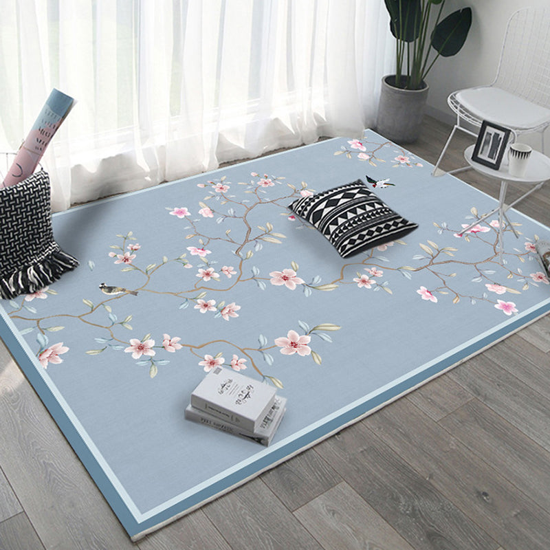 Rynx | Asian Bedroom Rug Multi Color Floral Printed Area Carpet Polyster Non-Slip Backing Pet Friendly Rug