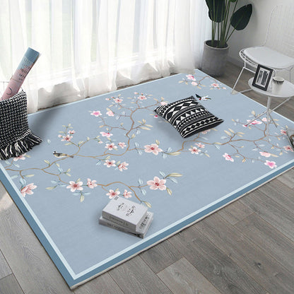Rynx | Asian Bedroom Rug Multi Color Floral Printed Area Carpet Polyster Non-Slip Backing Pet Friendly Rug