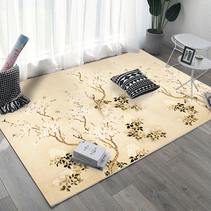Rynx | Asian Bedroom Rug Multi Color Floral Printed Area Carpet Polyster Non-Slip Backing Pet Friendly Rug