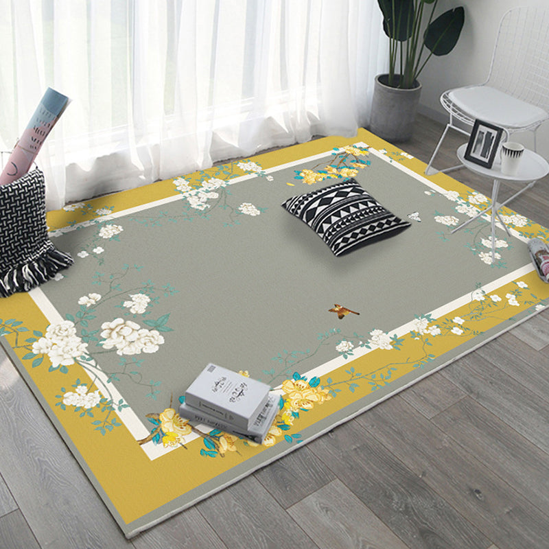 Rynx | Asian Bedroom Rug Multi Color Floral Printed Area Carpet Polyster Non-Slip Backing Pet Friendly Rug