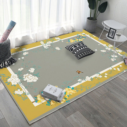 Rynx | Asian Bedroom Rug Multi Color Floral Printed Area Carpet Polyster Non-Slip Backing Pet Friendly Rug