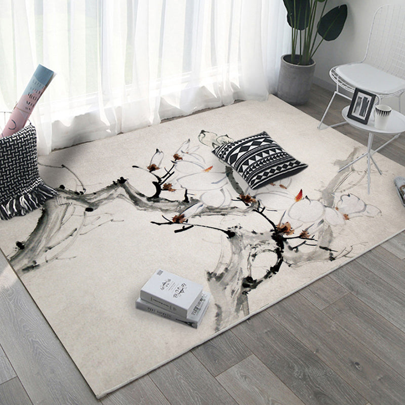 Rynx | Asian Bedroom Rug Multi Color Floral Printed Area Carpet Polyster Non-Slip Backing Pet Friendly Rug