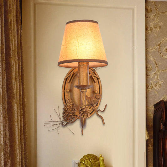 Rynx | Metal Cone Wall Lamp Vintage 1 Light Indoor Wall Mounted Lamp in Bronze with Bird Accent