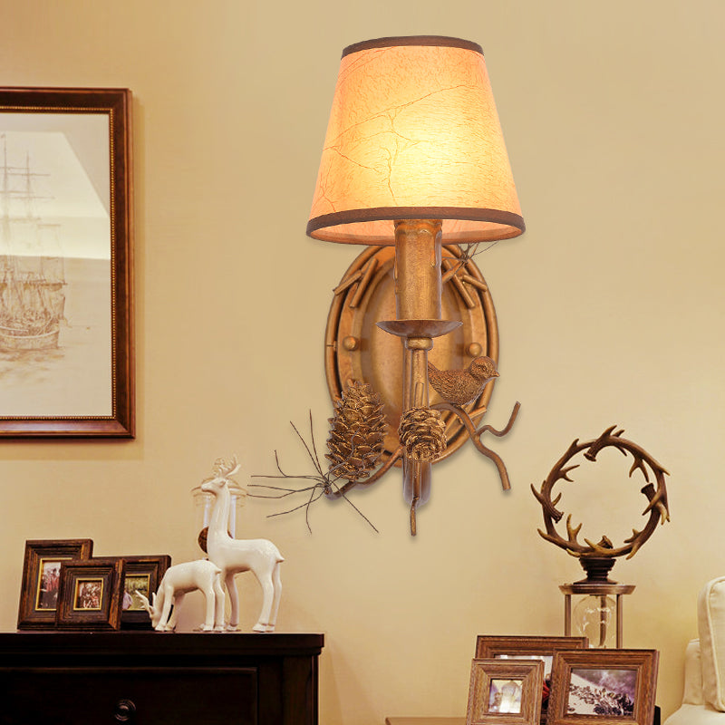 Rynx | Metal Cone Wall Lamp Vintage 1 Light Indoor Wall Mounted Lamp in Bronze with Bird Accent
