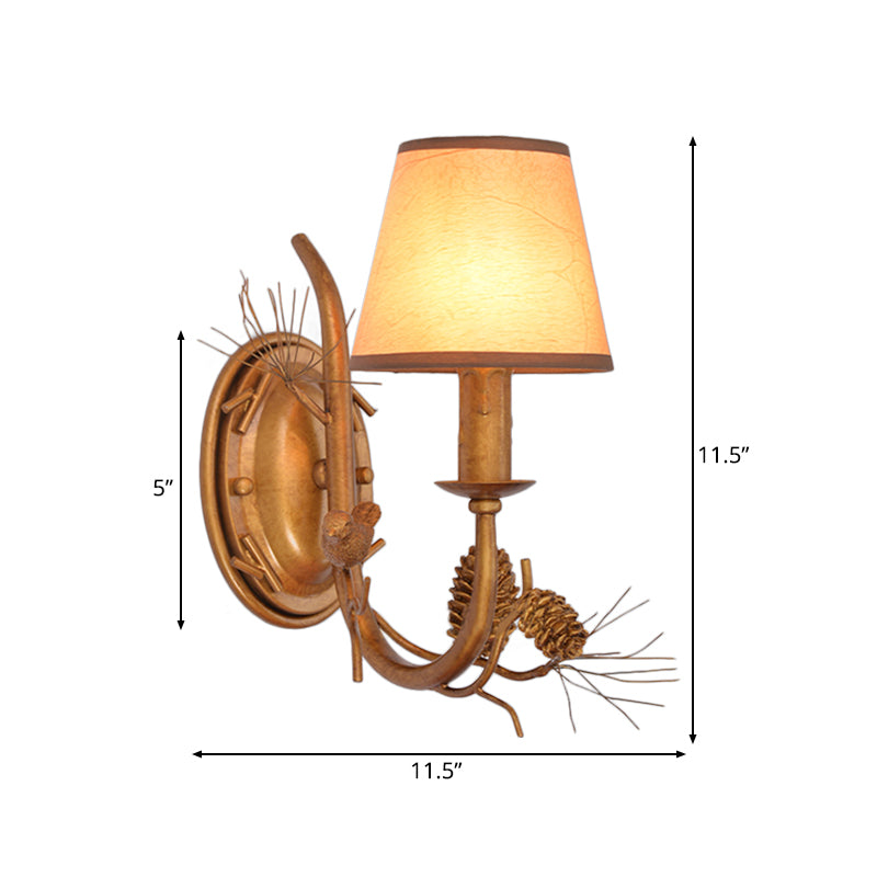 Rynx | Metal Cone Wall Lamp Vintage 1 Light Indoor Wall Mounted Lamp in Bronze with Bird Accent
