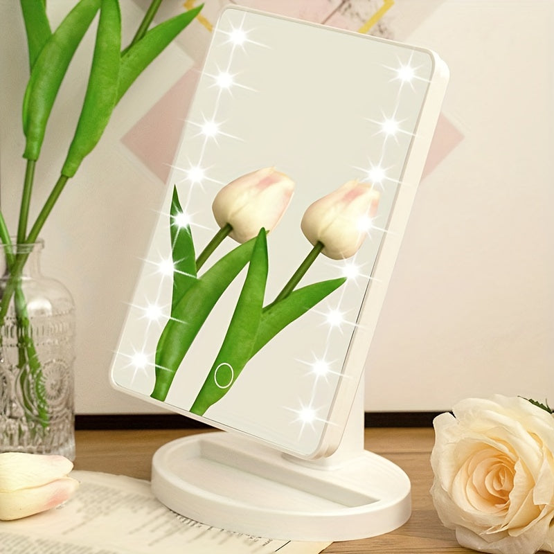 Rynx | 16 LED Lighted Makeup Mirror – Touch Screen Vanity Mirror, Battery and USB Powered, Adjustable Brightness, Portable Desktop Mirror for Dormitory and Bedroom ( Not Rechargeable )