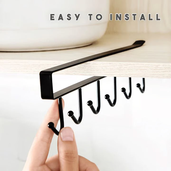 Rynx | Under-cabinet hook strip – space-saving kitchen storage with 6 hooks