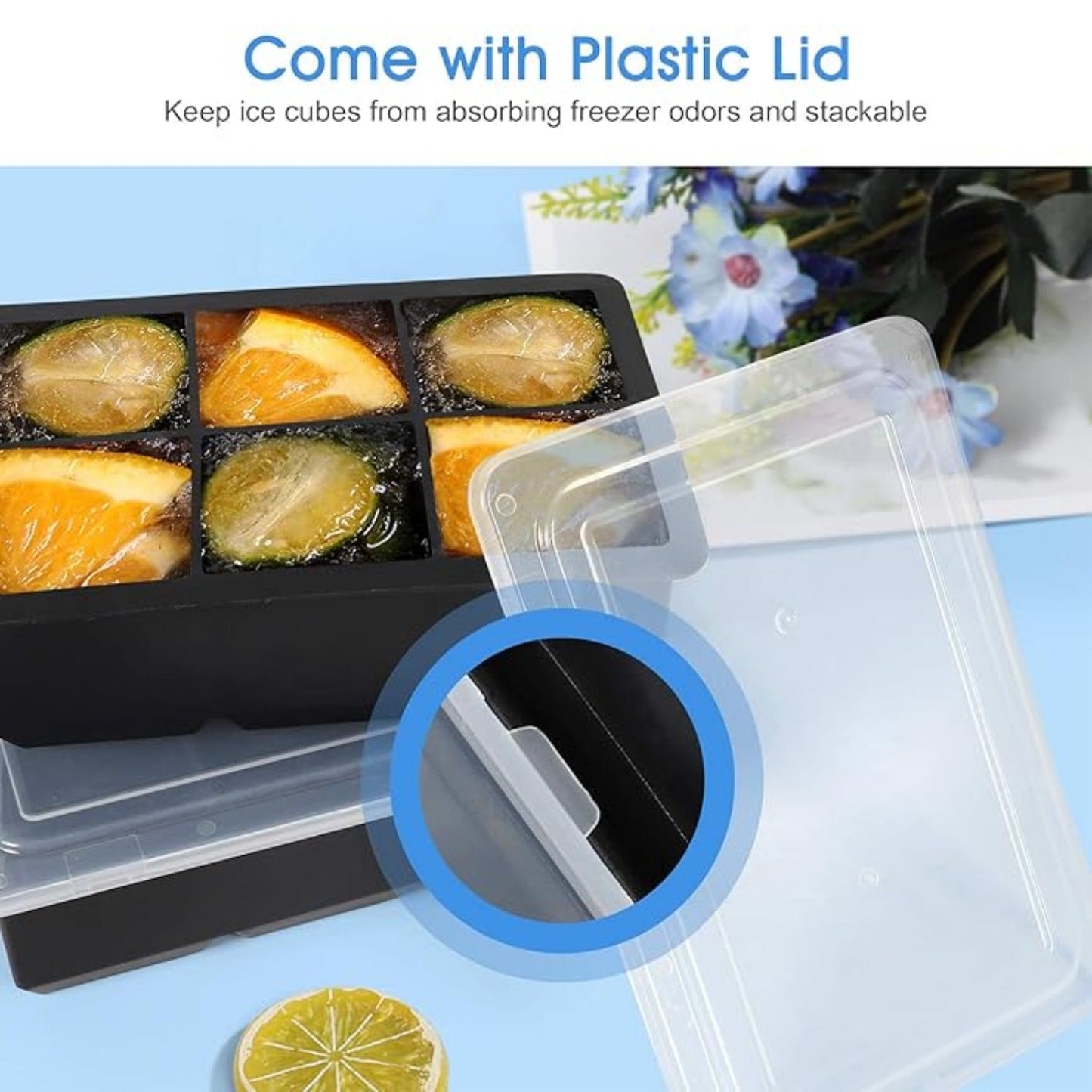 Rynx | 2 Pack Large Silicone Ice Cube Molds with Lid – 6 Cavity Flexible Ice Tray