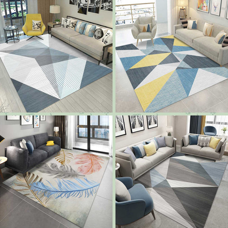 Rynx | Multi Colored Geometric Pattern Rug Polypropylene Modern Indoor Rug Easy Care Pet Friendly Area Carpet in Living Room