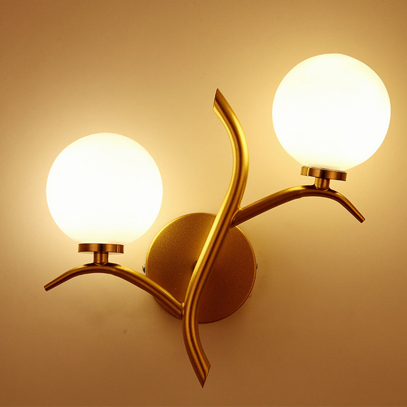 Rynx | 2 Lamps White Glass Wall Lamp Modern Gold/Black Globe Dining Table Wall Light with Branch-shaped Arm