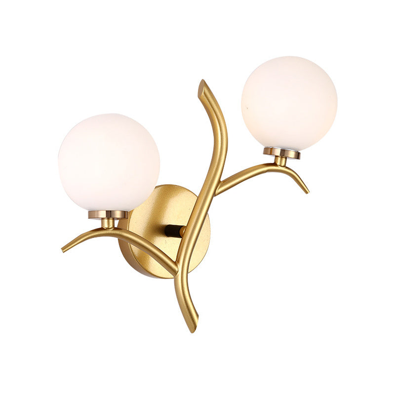 Rynx | 2 Lamps White Glass Wall Lamp Modern Gold/Black Globe Dining Table Wall Light with Branch-shaped Arm