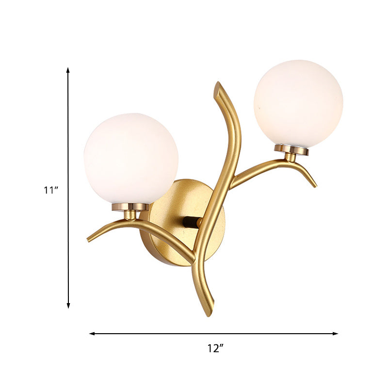 Rynx | 2 Lamps White Glass Wall Lamp Modern Gold/Black Globe Dining Table Wall Light with Branch-shaped Arm