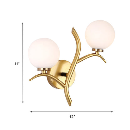 Rynx | 2 Lamps White Glass Wall Lamp Modern Gold/Black Globe Dining Table Wall Light with Branch-shaped Arm