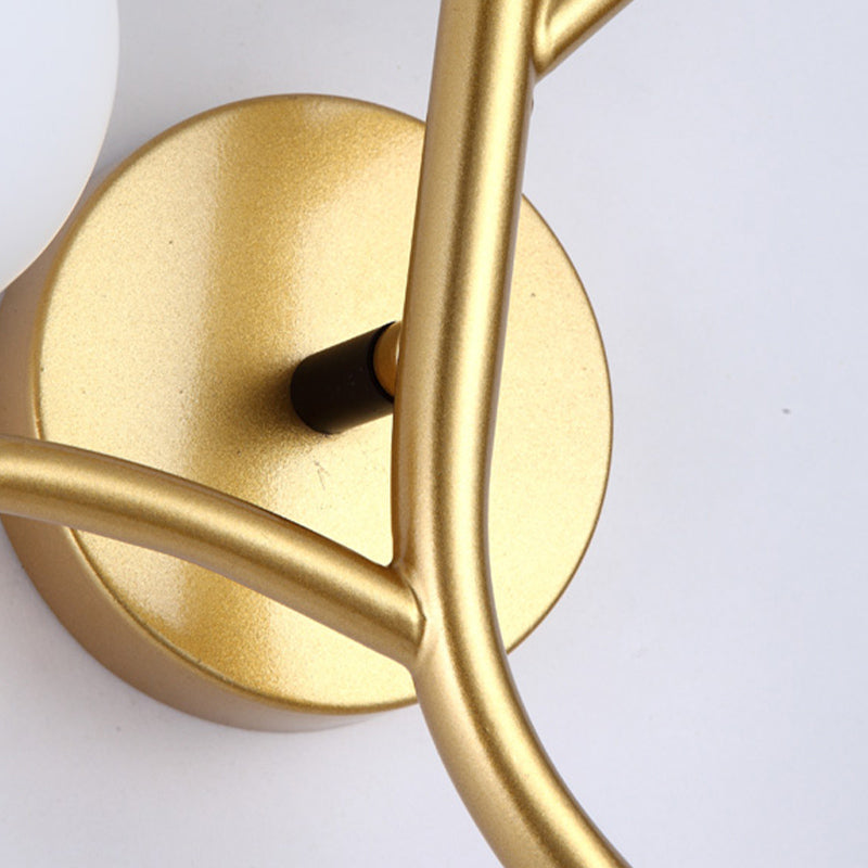 Rynx | 2 Lamps White Glass Wall Lamp Modern Gold/Black Globe Dining Table Wall Light with Branch-shaped Arm