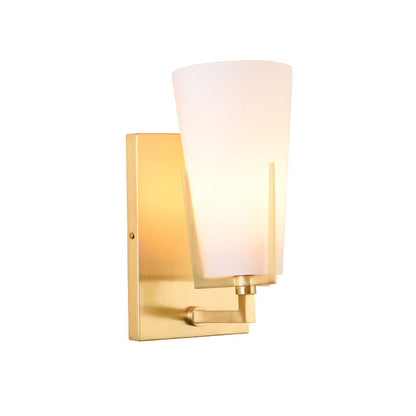 Rynx | 1-Light Cone-Shaped Wall Lamp Retro Brass Satin Glass Wall Lamp with Square Back Plate for the Bedroom