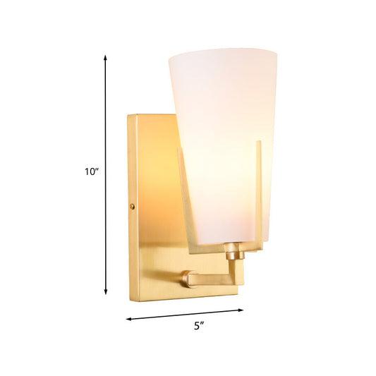 Rynx | 1-Light Cone-Shaped Wall Lamp Retro Brass Satin Glass Wall Lamp with Square Back Plate for the Bedroom