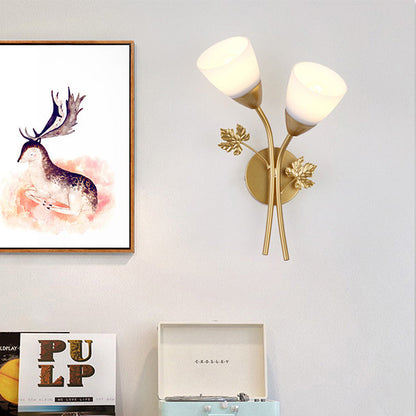 Rynx | Frosted Glass Bowl Sconce Contemporary 1/2-Light Hallway Wall Mounted Light with Leaf-Shaped Decoration in Black/Gold