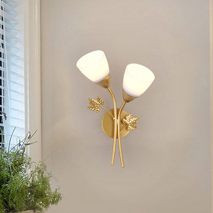 Rynx | Frosted Glass Bowl Sconce Contemporary 1/2-Light Hallway Wall Mounted Light with Leaf-Shaped Decoration in Black/Gold