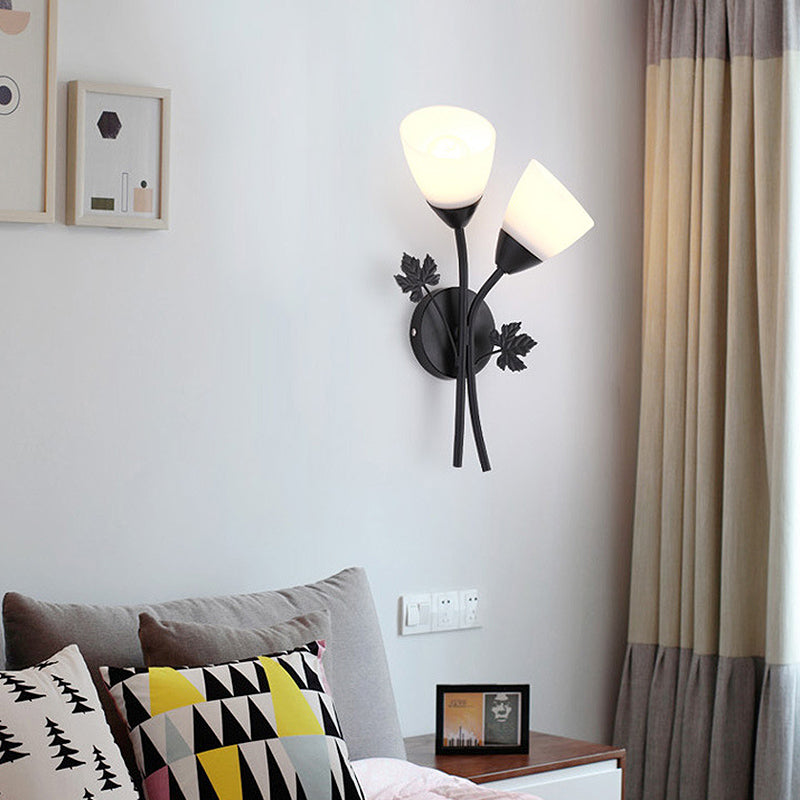 Rynx | Frosted Glass Bowl Sconce Contemporary 1/2-Light Hallway Wall Mounted Light with Leaf-Shaped Decoration in Black/Gold