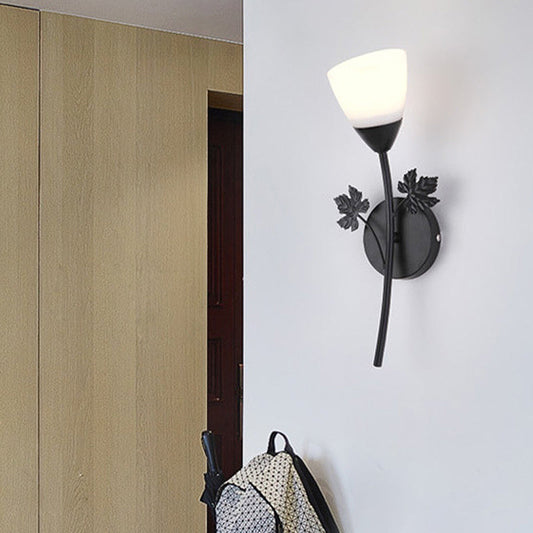 Rynx | Frosted Glass Bowl Sconce Contemporary 1/2-Light Hallway Wall Mounted Light with Leaf-Shaped Decoration in Black/Gold