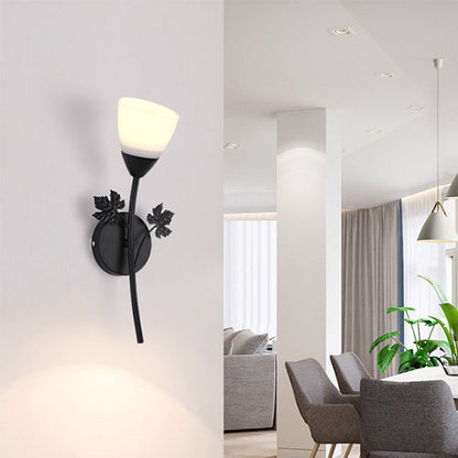 Rynx | Frosted Glass Bowl Sconce Contemporary 1/2-Light Hallway Wall Mounted Light with Leaf-Shaped Decoration in Black/Gold