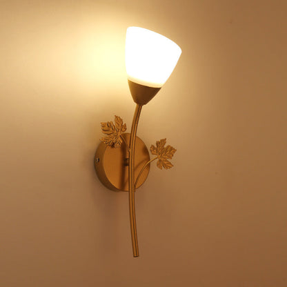 Rynx | Frosted Glass Bowl Sconce Contemporary 1/2-Light Hallway Wall Mounted Light with Leaf-Shaped Decoration in Black/Gold