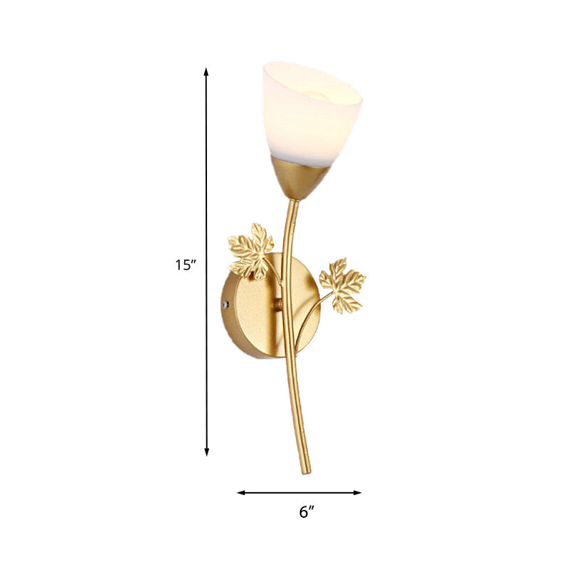 Rynx | Frosted Glass Bowl Sconce Contemporary 1/2-Light Hallway Wall Mounted Light with Leaf-Shaped Decoration in Black/Gold