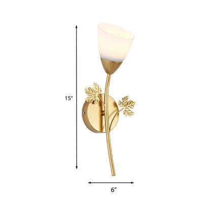 Rynx | Frosted Glass Bowl Sconce Contemporary 1/2-Light Hallway Wall Mounted Light with Leaf-Shaped Decoration in Black/Gold