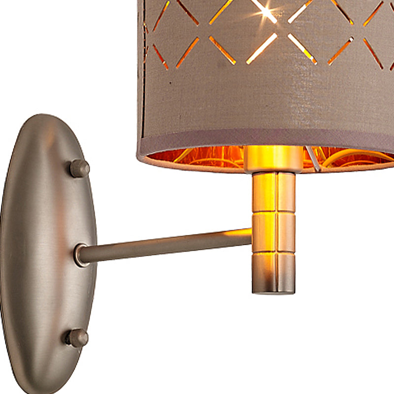 Rynx | Cylindrical Bedroom Wall Light Fixture Traditional Metal Single Bulb Light Coffee Wall Lamp with Fabric Shade