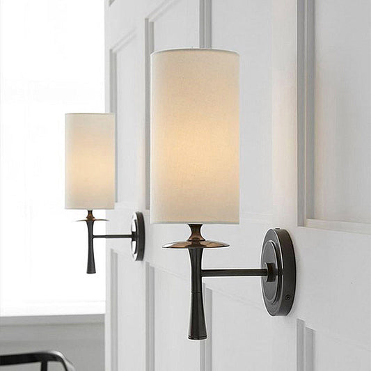 Rynx | Black/Brass 1 Head Wall Mounted Light Traditional Fabric Cylinder Shade Wall Lamp for Living Room