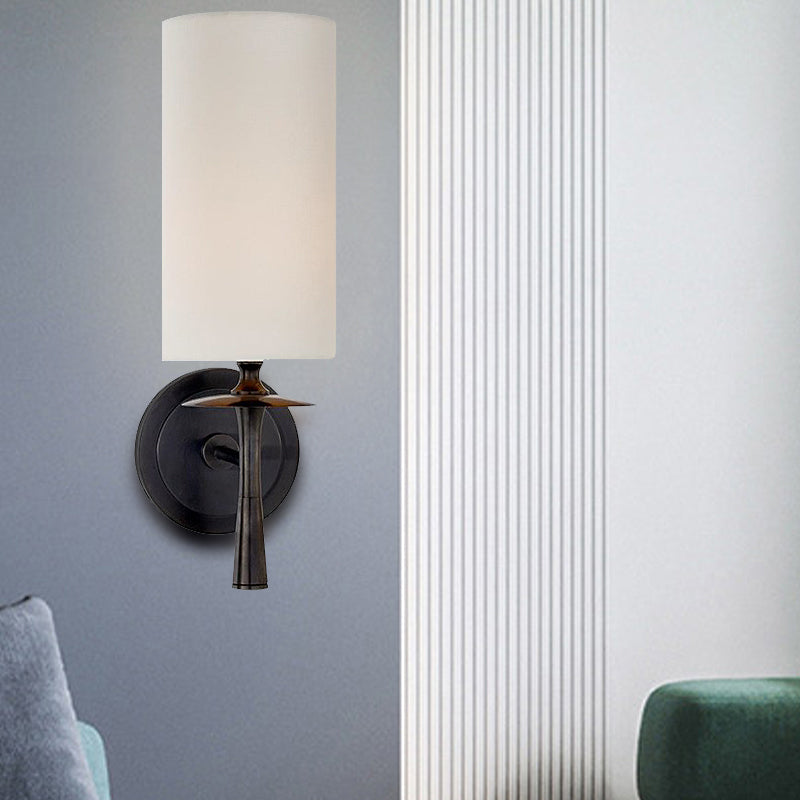 Rynx | Black/Brass 1 Head Wall Mounted Light Traditional Fabric Cylinder Shade Wall Lamp for Living Room