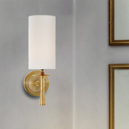 Rynx | Black/Brass 1 Head Wall Mounted Light Traditional Fabric Cylinder Shade Wall Lamp for Living Room
