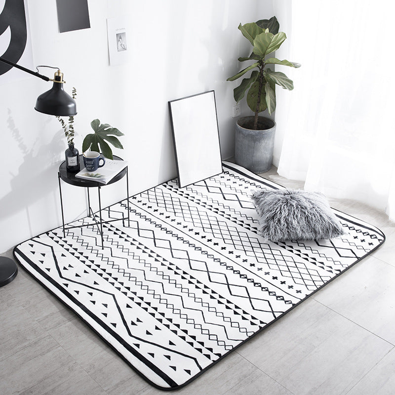 Rynx | Black Living Room Rug Nordic Geometric Print Area Rug Polypropylene Non-Slip Pet Friendly Easy Care Rug