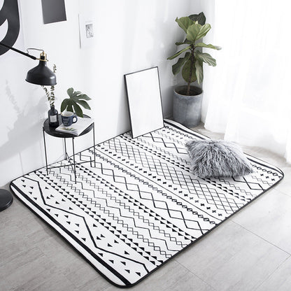 Rynx | Black Living Room Rug Nordic Geometric Print Area Rug Polypropylene Non-Slip Pet Friendly Easy Care Rug