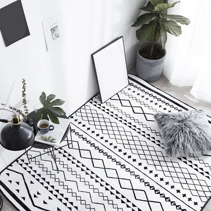 Rynx | Black Living Room Rug Nordic Geometric Print Area Rug Polypropylene Non-Slip Pet Friendly Easy Care Rug