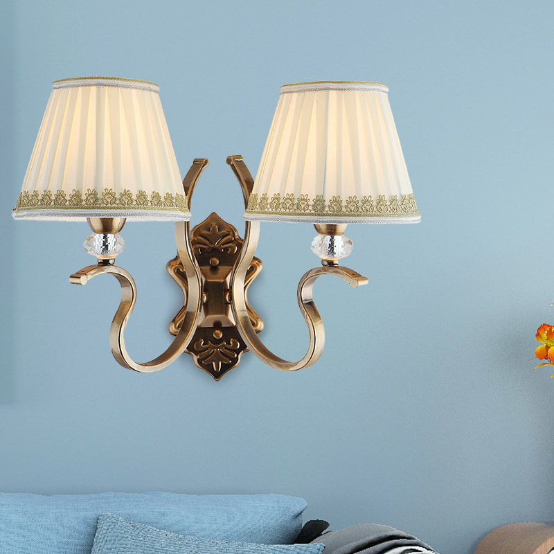 Rynx | Gold folded umbrella wall sconce Traditional fabric 1/2-bulb living room wall mounted light with crystal accent
