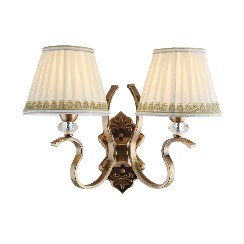 Rynx | Gold folded umbrella wall sconce Traditional fabric 1/2-bulb living room wall mounted light with crystal accent