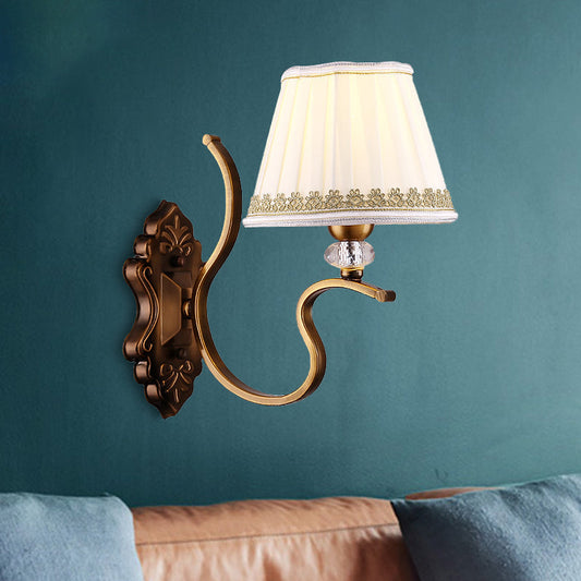 Rynx | Gold folded umbrella wall sconce Traditional fabric 1/2-bulb living room wall mounted light with crystal accent