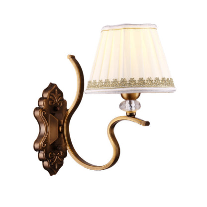 Rynx | Gold folded umbrella wall sconce Traditional fabric 1/2-bulb living room wall mounted light with crystal accent