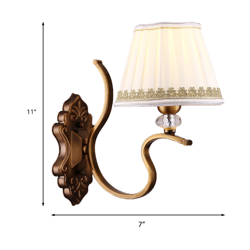 Rynx | Gold folded umbrella wall sconce Traditional fabric 1/2-bulb living room wall mounted light with crystal accent