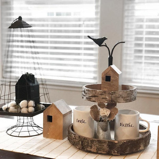 Rynx | Bird and Birch Wood Two-Tier Tray