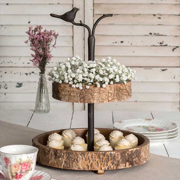 Rynx | Bird and Birch Wood Two-Tier Tray