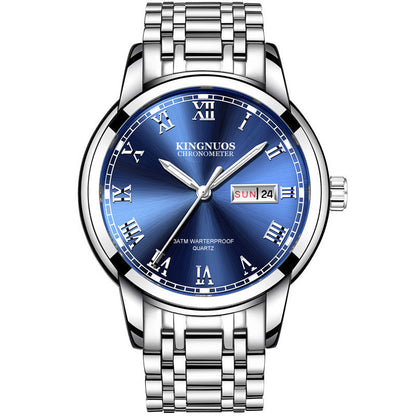 Rynx | Transnational Hot Double Calendar Steel Belt Watch Business Non-mechanical