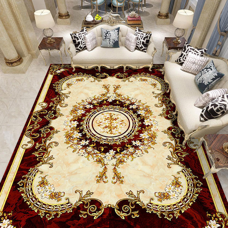 Rynx | Nostalgia Living Room Rug Multi Color Flower Print Area Rug Synthetic Non-Slip Backing Easy Care Indoor Rug